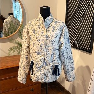 Polagram Cream Jacket with Blue Floral Print large
